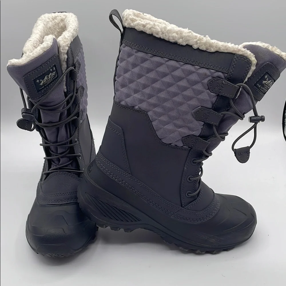 The North Face Gray Purple Winter Boots Waterproof Faux Fur Big Kid Size 5 Warm - Picture 16 of 16